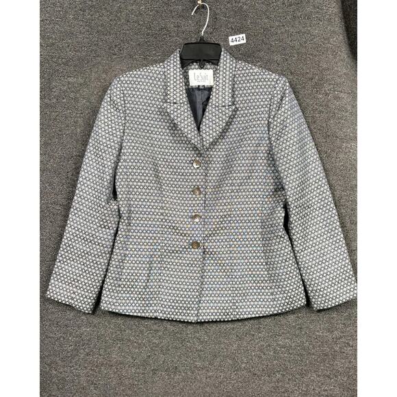 Le Suit Tweed Blazer Jacket Womens Size 6P Gray Geometric Print Career Work - Picture 1 of 7